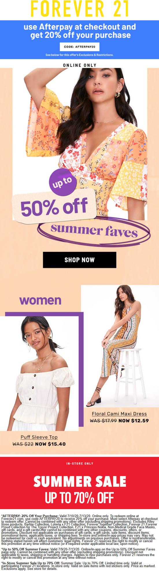 Forever 21 stores Coupon  20% off & more at Forever 21 using promo code AFTERPAY20 #forever21 forever21 f21xme f21 hm hnm pullnbear bershka forever21ph zara chokermurah cottonon 