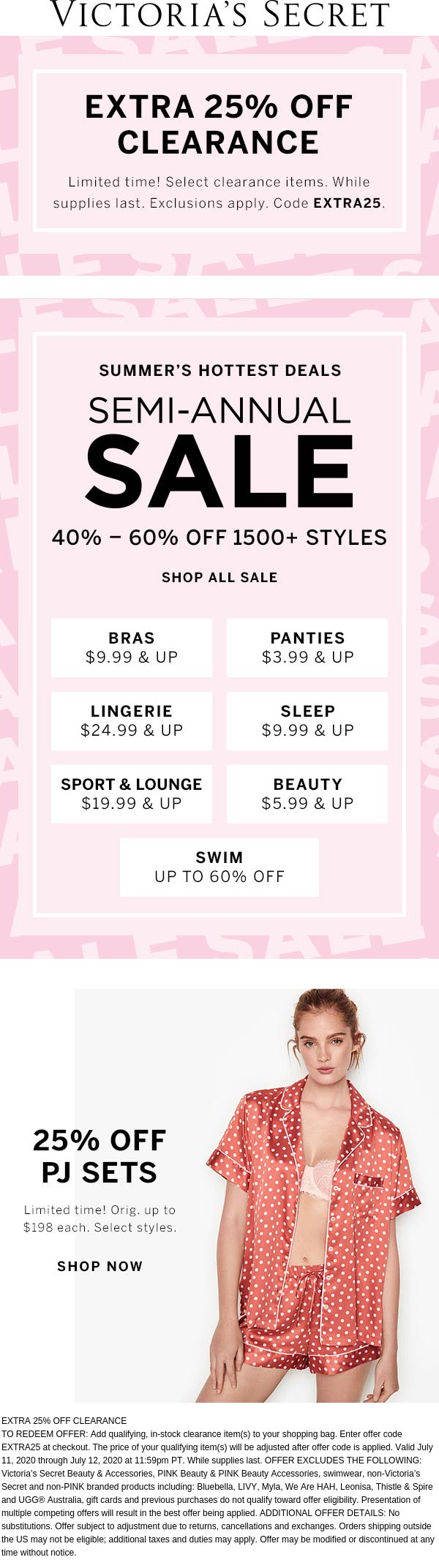 Extra 25 off clearance at Victorias Secret via promo code EXTRA25 