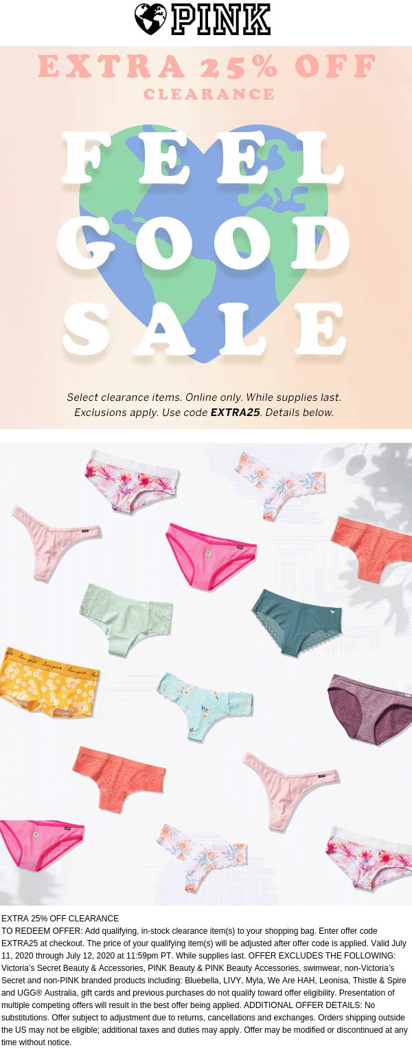 [March, 2022] Extra 25 off clearance today at Victorias Secret PINK