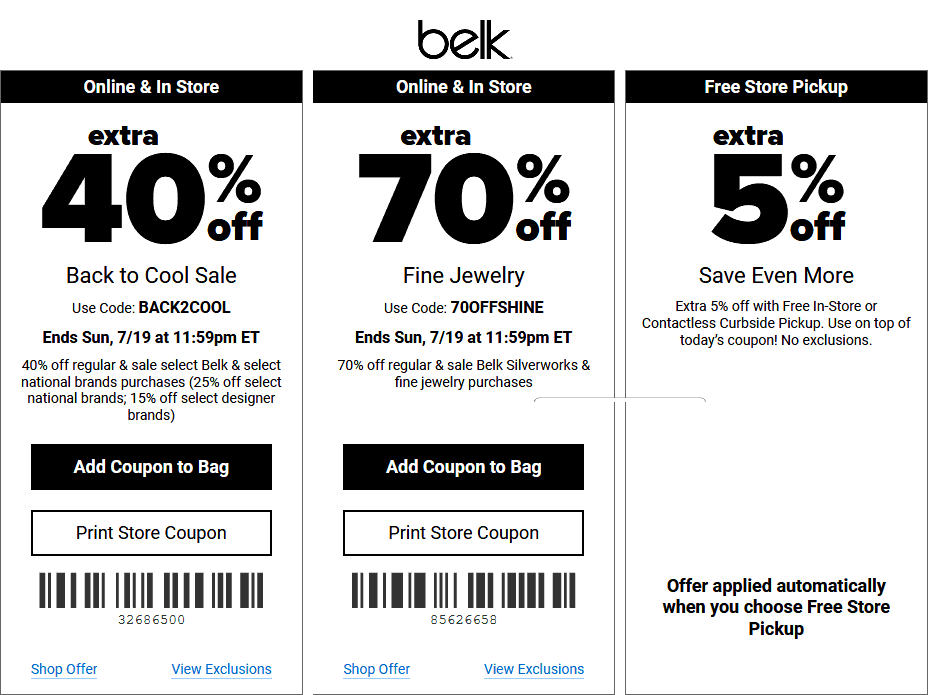 Belk stores Coupon  Extra 40% off at Belk, or online via promo code BACK2COOL #belk 