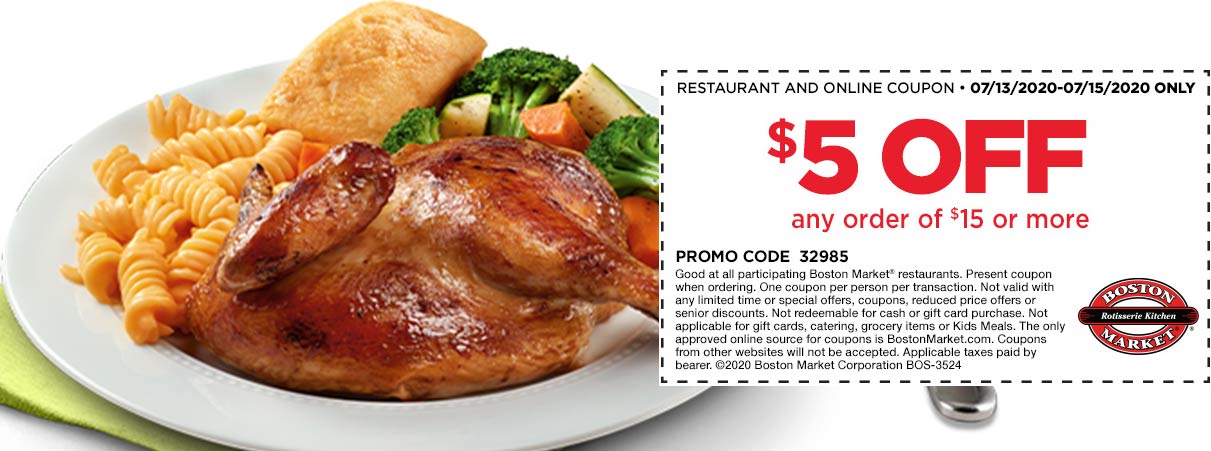 Boston Market restaurants Coupon  $5 off $15 at Boston Market restaurants #bostonmarket 