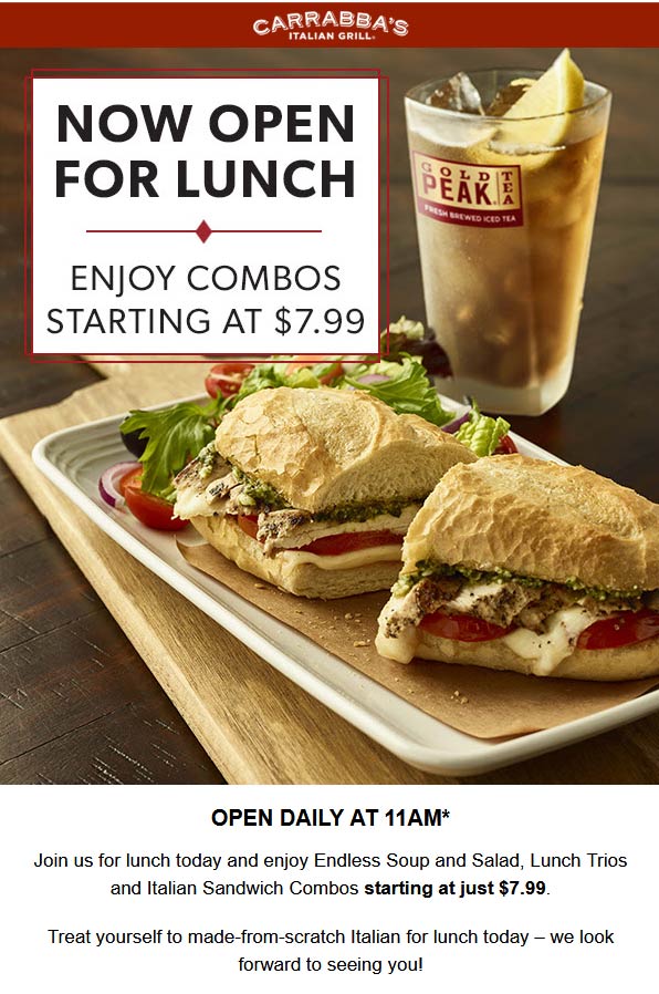 Lunch combo meals for 8 at Carrabbas Italian Grill carrabbas The