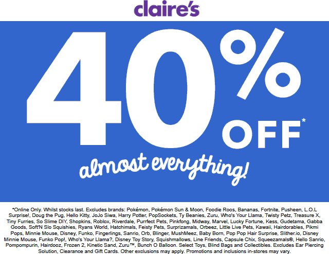 Claires stores Coupon  40% off online today at Claires #claires 