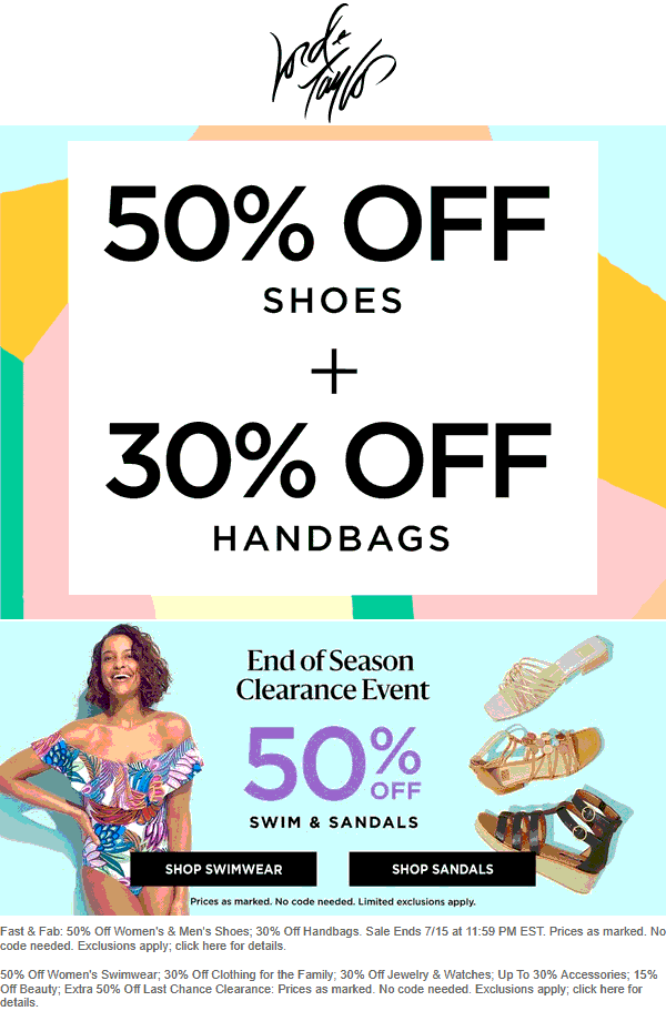 Lord & Taylor stores Coupon  50% off shoes & 30% off handbags online today at Lord & Taylor #lordtaylor 
