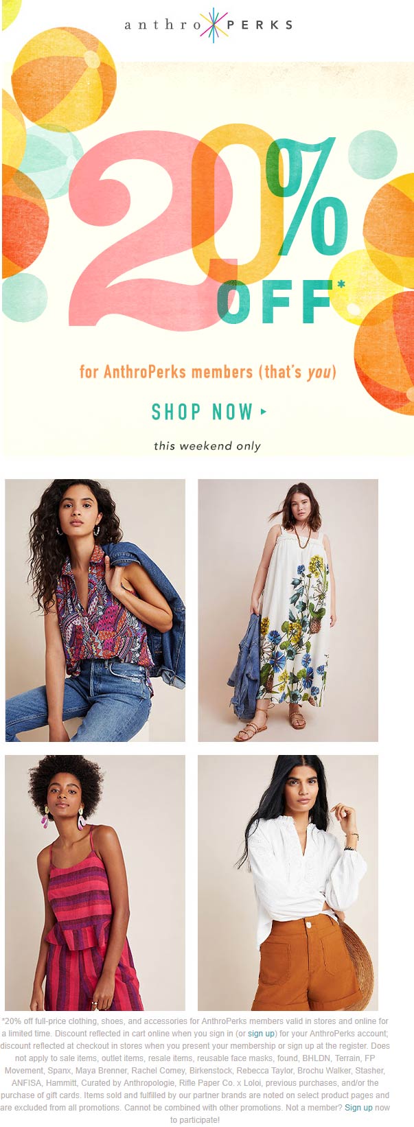 20 off today at Anthropologie anthropologie The Coupons App®