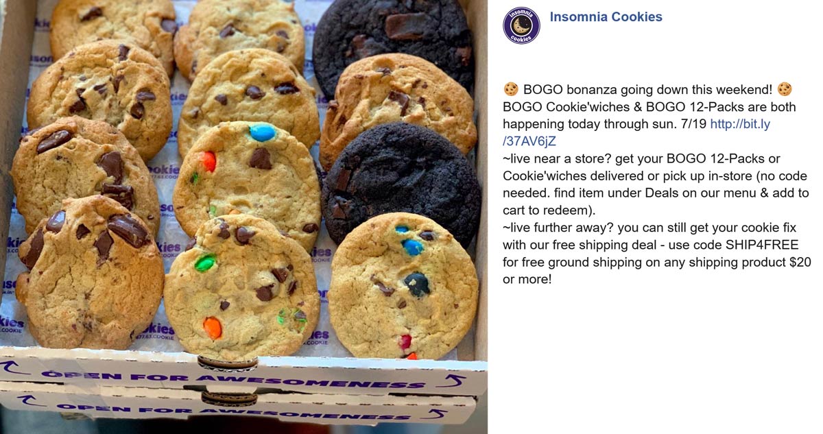Insomnia Cookies restaurants Coupon  Second 12-pack cookie or cookiewich free today at Insomnia Cookies #insomniacookies insomniacookies cookies love chocolate nyc beauty challenge digitalart dontgiveup foodporn gains 