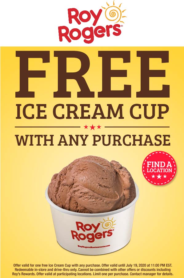 Roy Rogers restaurants Coupon  Free ice cream cup with any order today at Roy Rogers restaurants #royrogers 