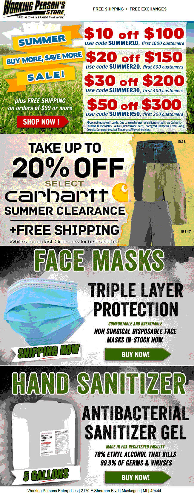 Working Persons Store stores Coupon  $10-$50 off $100+ & more at Working Persons Store via promo code SUMMER10 #workingpersonsstore 
