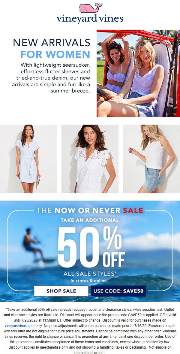 Extra 50 off sale items today at Vineyard Vines, or online via promo