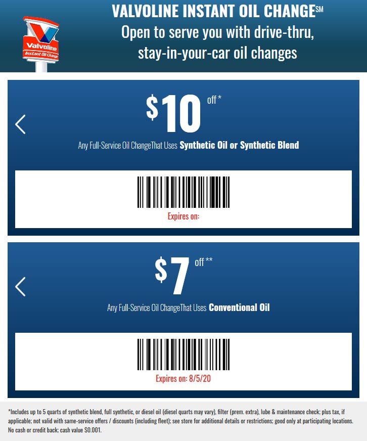 710 off an oil change at Valvoline valvoline The Coupons App®