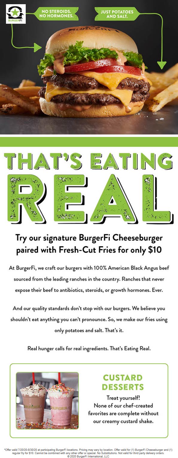 Cheeseburger + fries = 10 at BurgerFi burgerfi The Coupons App®
