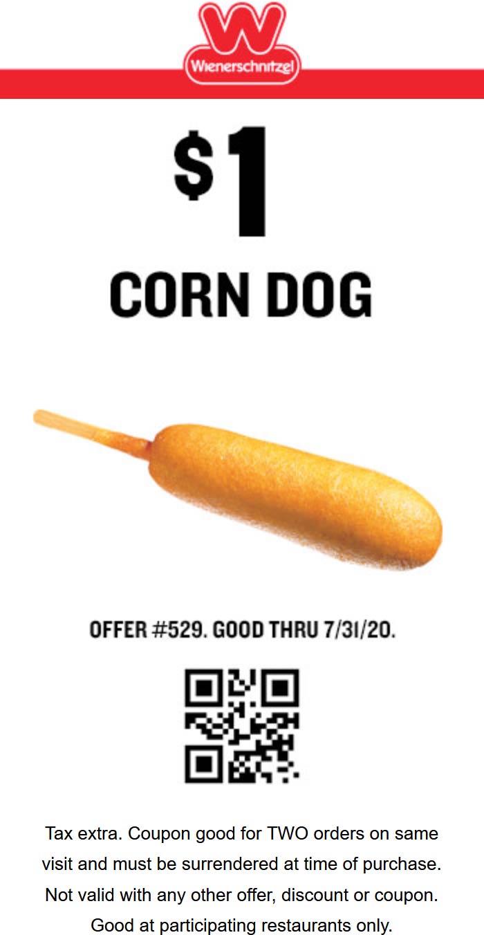 Wienerschnitzel restaurants Coupon  $1 corn dogs all month at Wienerschnitzel restaurants #wienerschnitzel 