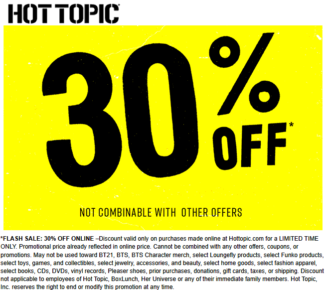 Hot Topic stores Coupon  30% off online at Hot Topic #hottopic hottopic funko popvinyl funkopop love model sexy emo goth instagood instagram 