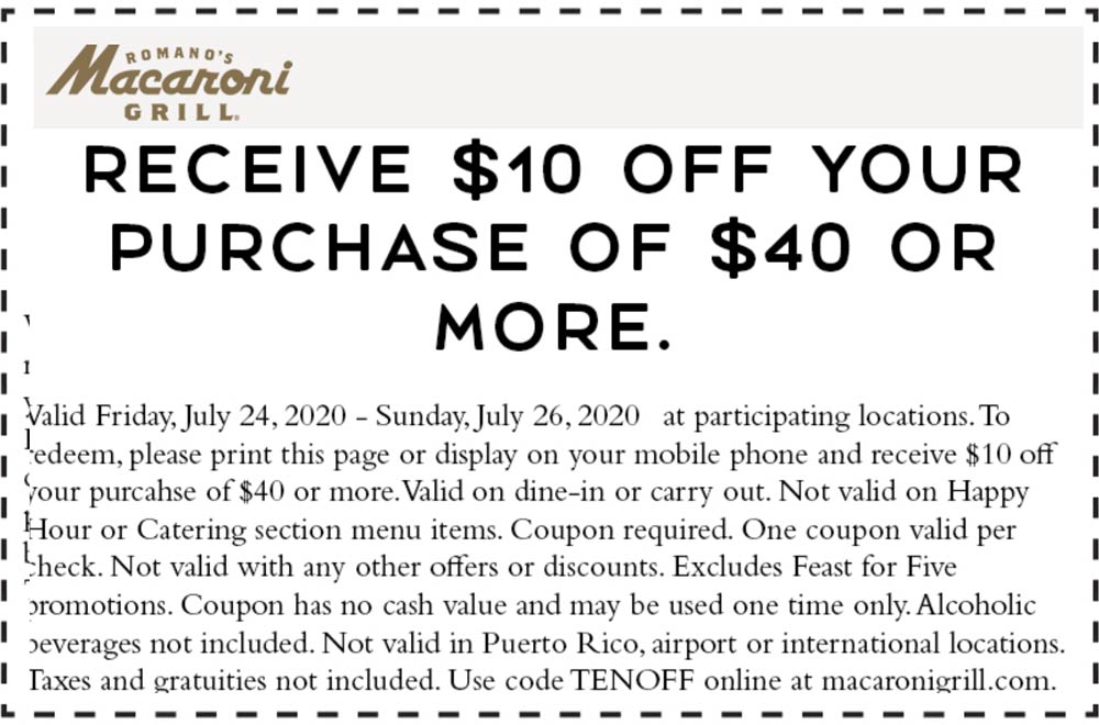10 off 40 at Macaroni Grill restaurants macaronigrill The Coupons App®