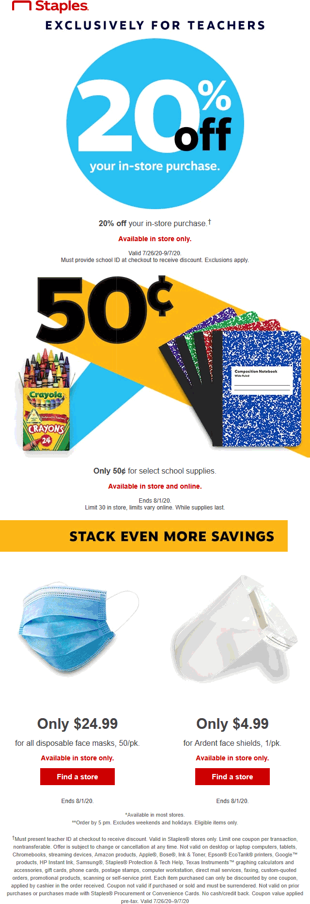 Teachers enjoy 20 off at Staples staples The Coupons App®