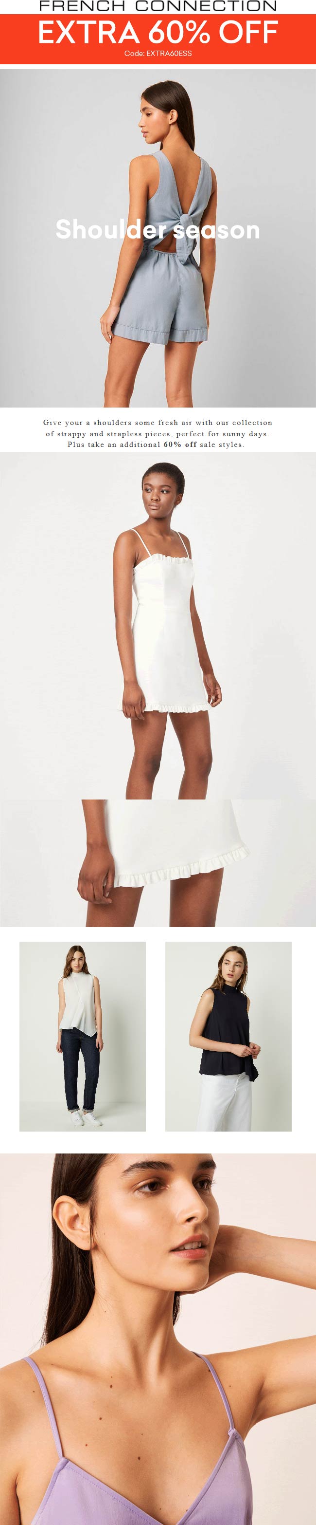 Extra 60 off at French Connection via promo code EXTRA60ESS 