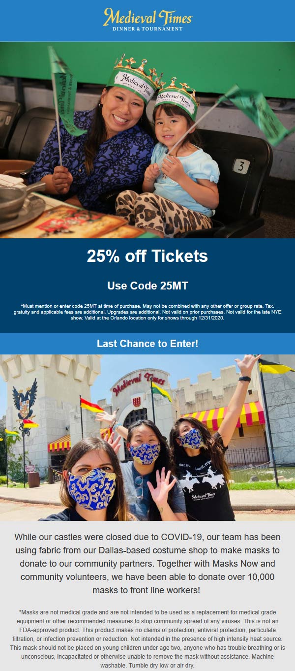 Medieval Times stores Coupon  25% off tickets at Medieval Times via promo code 25MT #medievaltimes medievaltimes medieval 