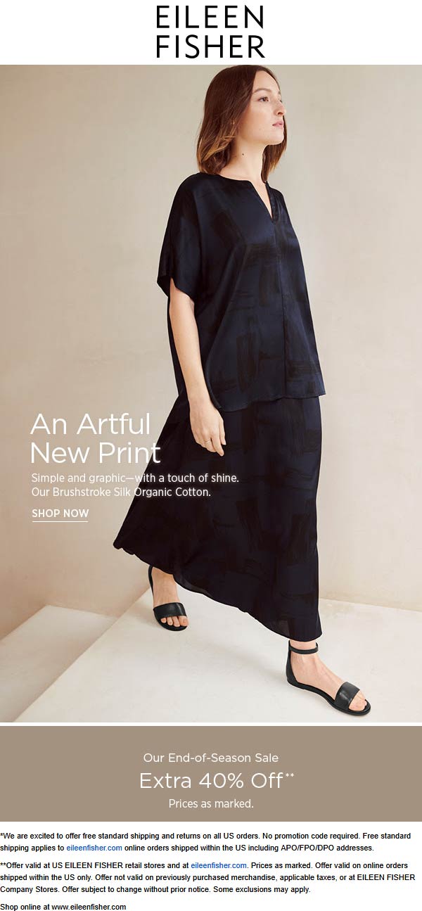Eileen Fisher stores Coupon  Extra 40% off end-of-season at Eileen Fisher #eileenfisher 