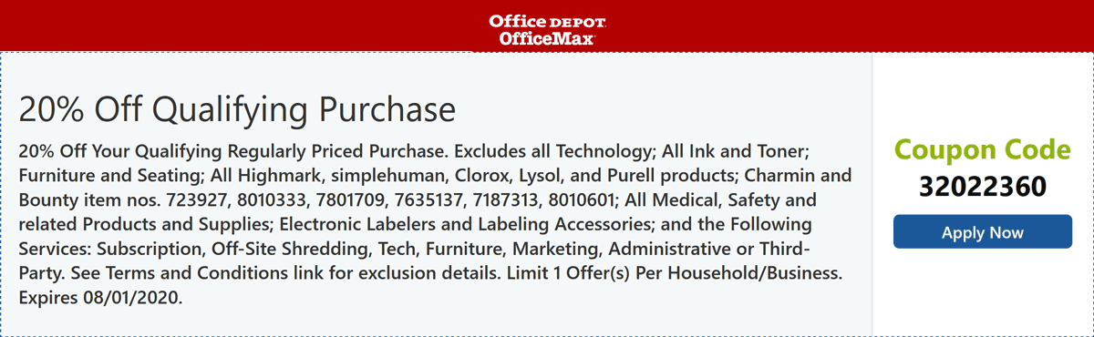 Office Depot stores Coupon  20% off at Office Depot & OfficeMax via promo code 32022360 #officedepot 