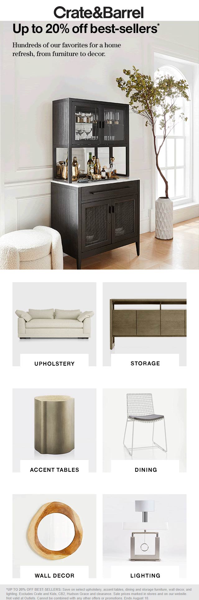 Crate & Barrel stores Coupon  20% off furniture best sellers at Crate & Barrel, ditto online #cratebarrel 