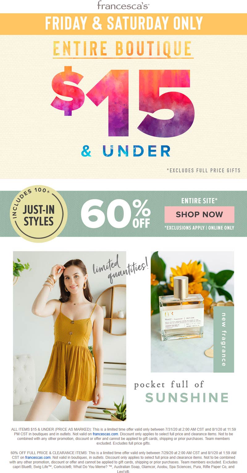 Francescas coupons & promo code for July 2025