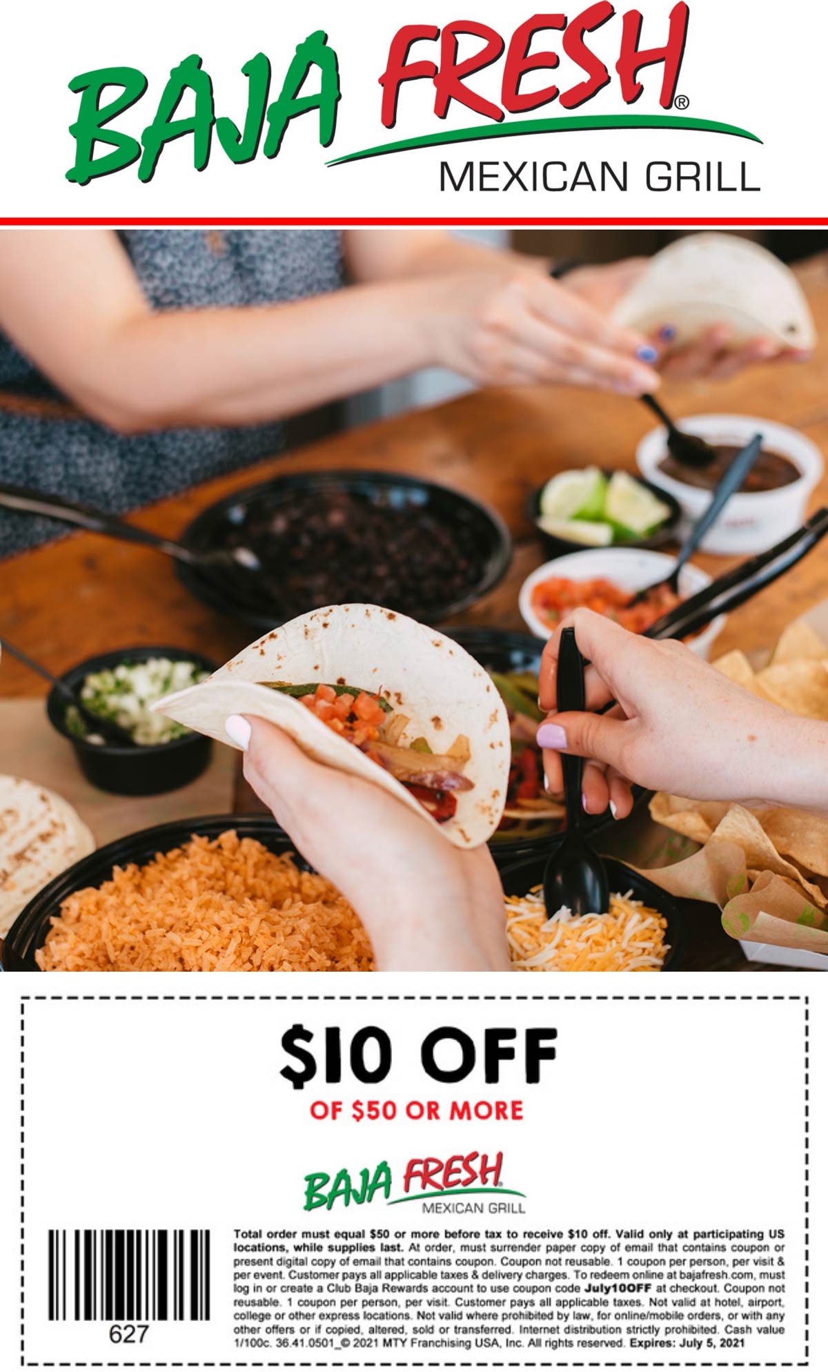 Baja Fresh restaurants Coupon  $10 off $50 at Baja Fresh Mexican Grill #bajafresh 