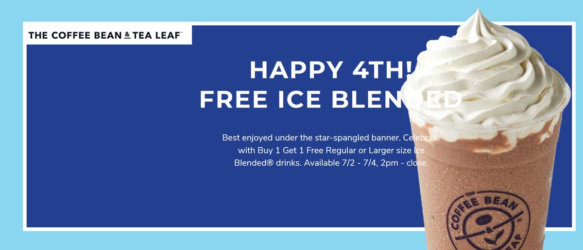 Second ice blended drink free after 2p at The Coffee Bean & Tea Leaf 