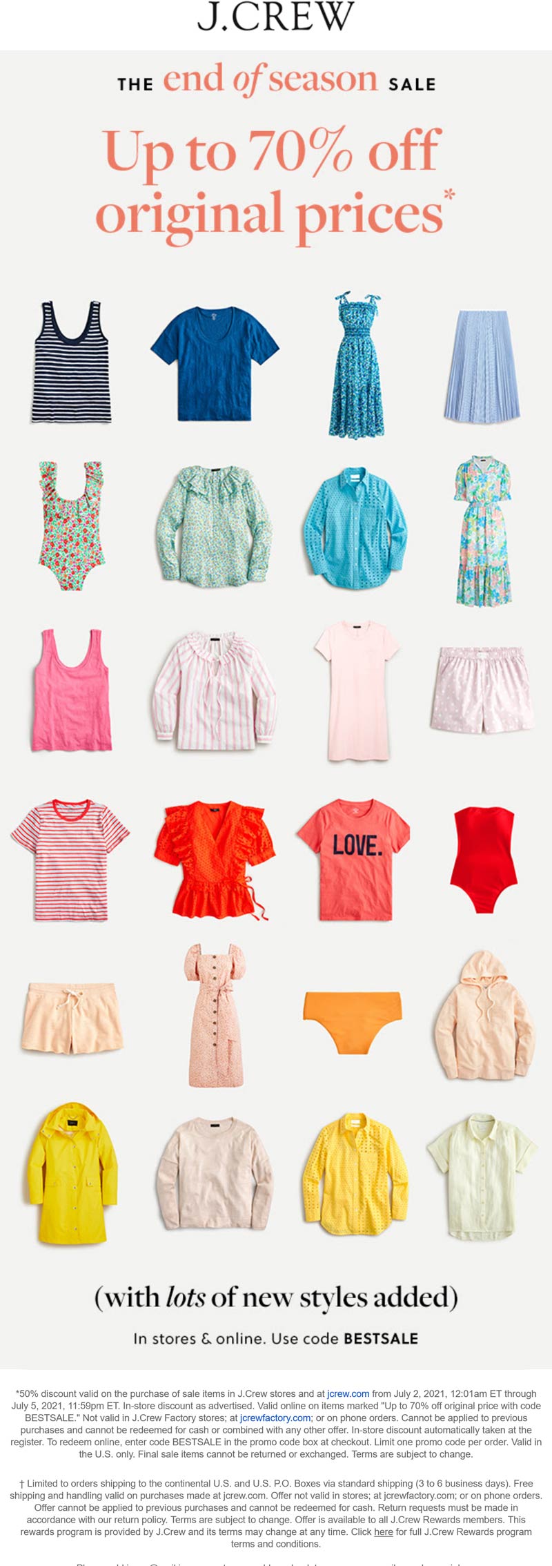J.Crew stores Coupon  Extra 50% off sale items at J.Crew, or online via promo code BESTSALE #jcrew 