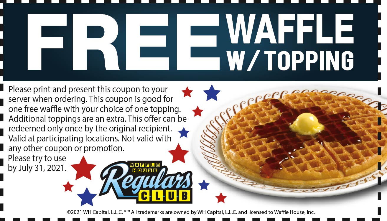 Waffle House restaurants Coupon  Free waffle at Waffle House restaurants #wafflehouse 
