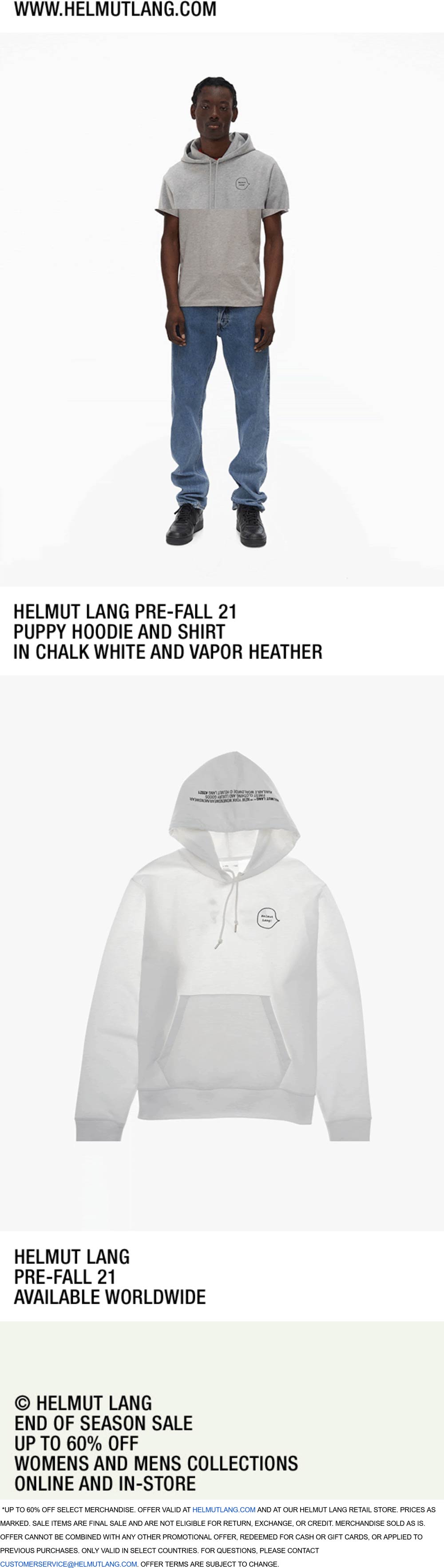 Helmut Lang stores Coupon  60% off past season styles at Helmut Lang, ditto online #helmutlang 
