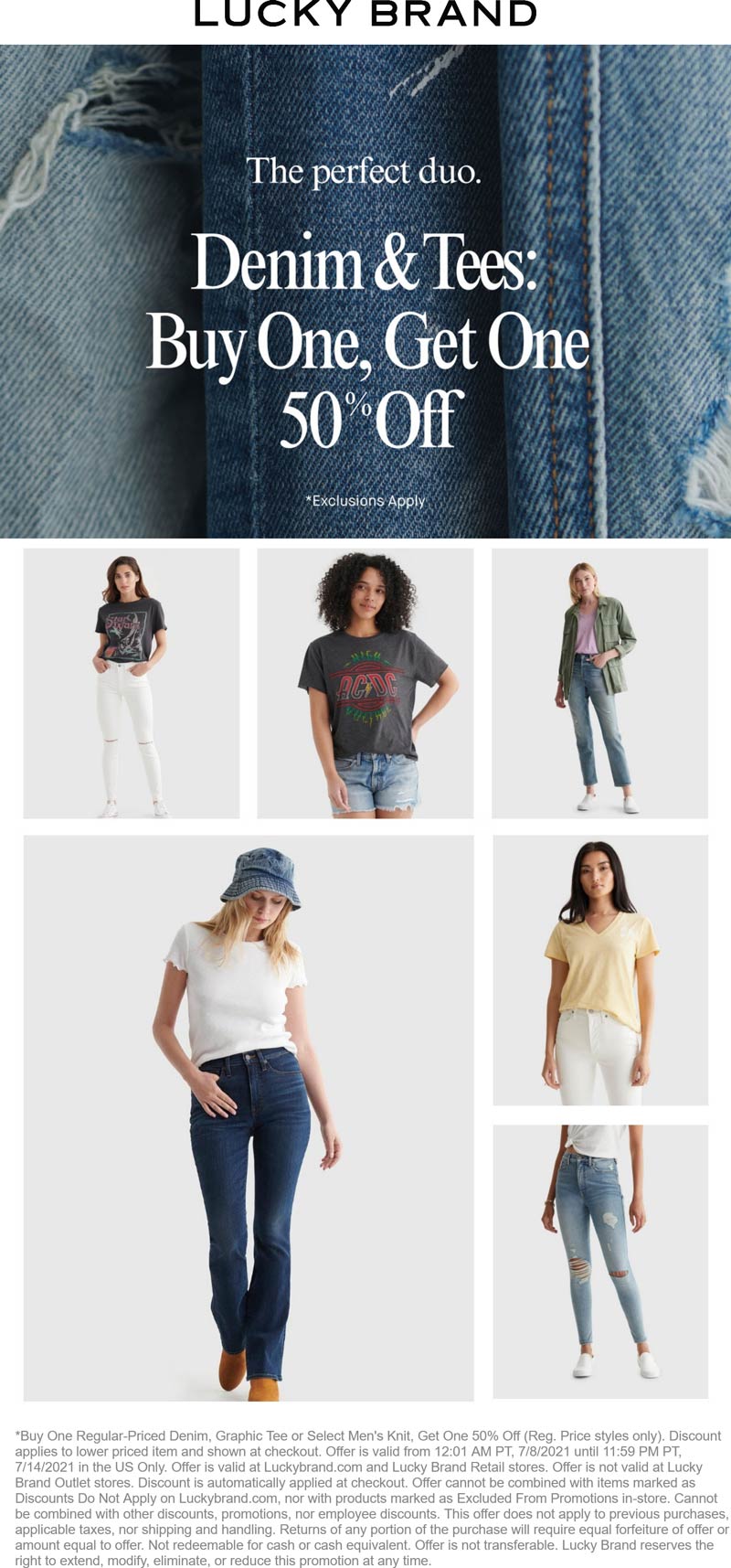 Lucky Brand stores Coupon  Second denim & tee 50% off at Lucky Brand, ditto online #luckybrand 