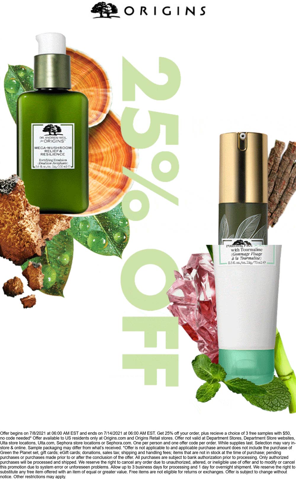 [September, 2021] 25 off at Origins skincare, ditto online origins