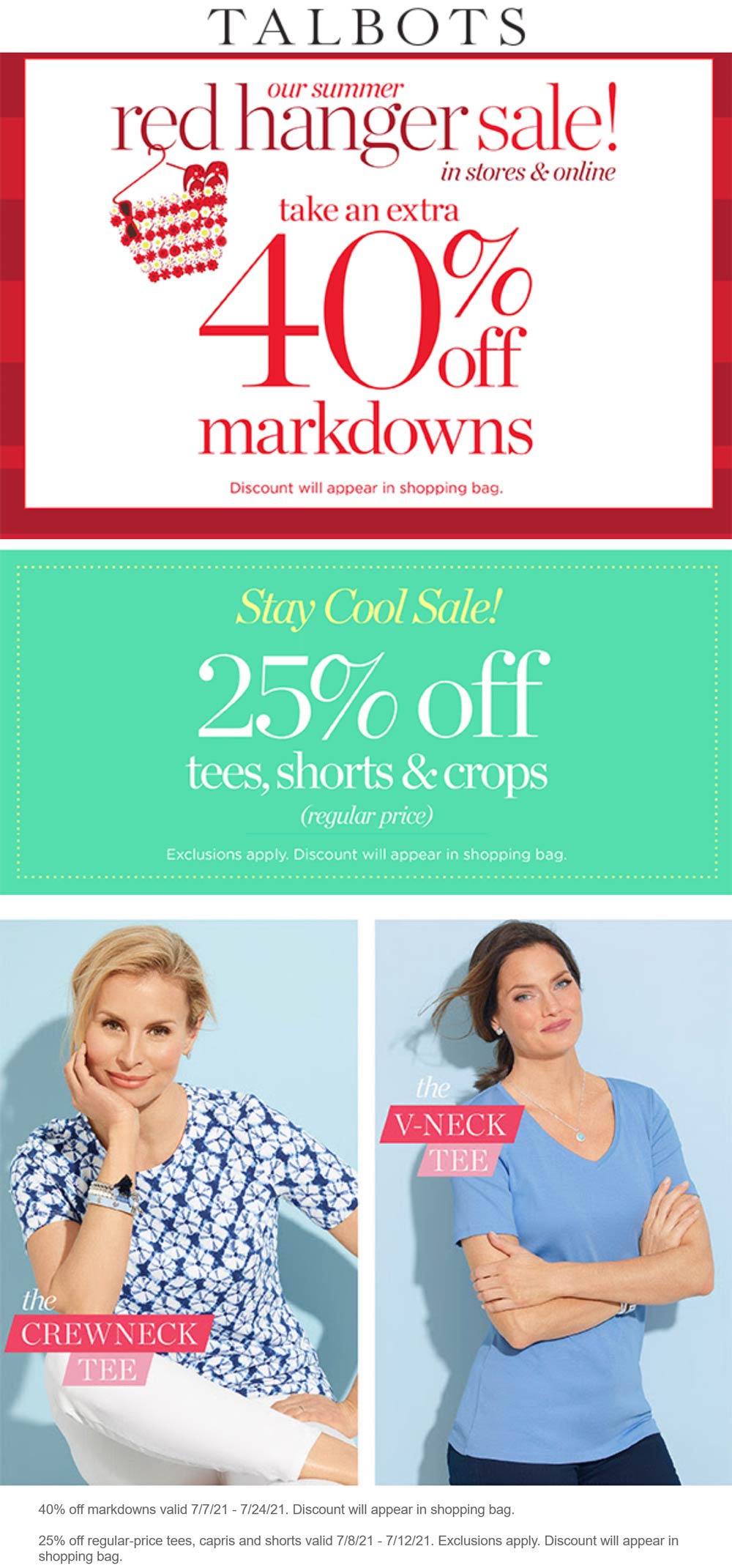 Talbots stores Coupon  Extra 40% off markdowns at Talbots, ditto online #talbots 