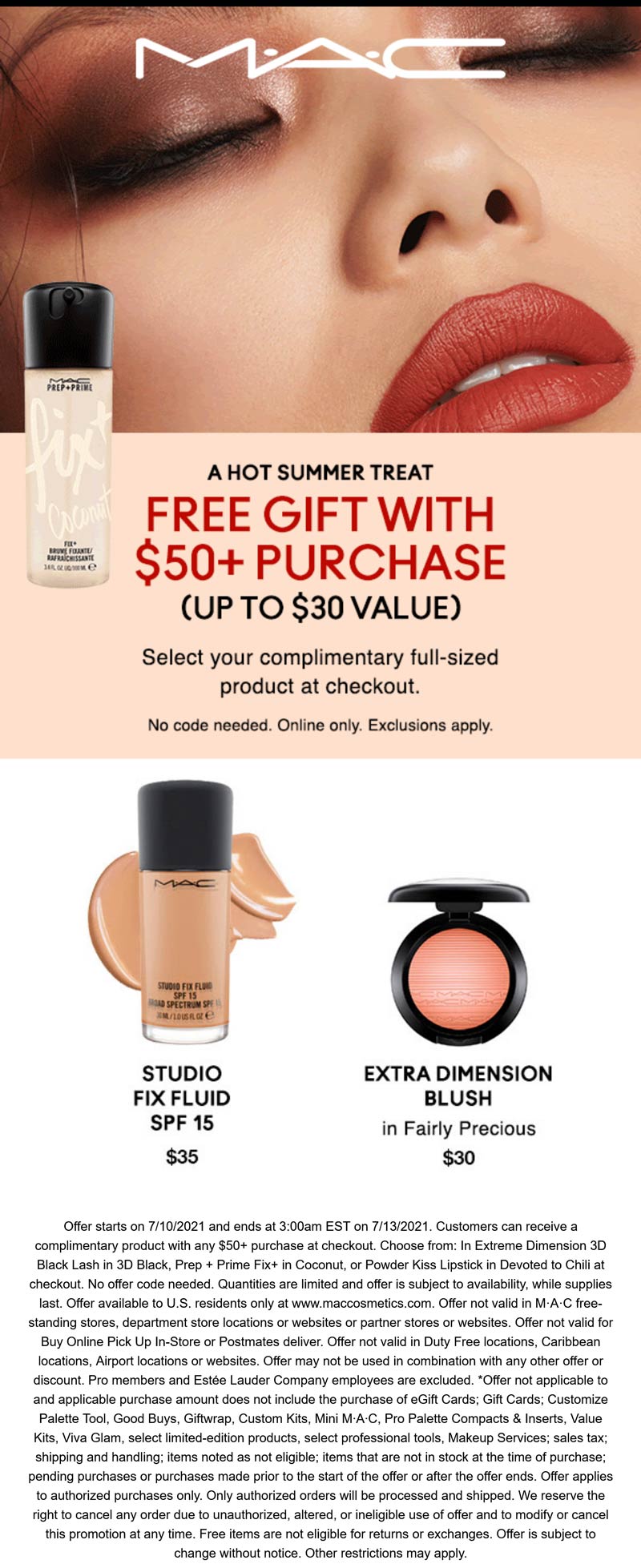 MAC stores Coupon  Free $30 full size with $50 spent online at MAC cosmetics #mac 
