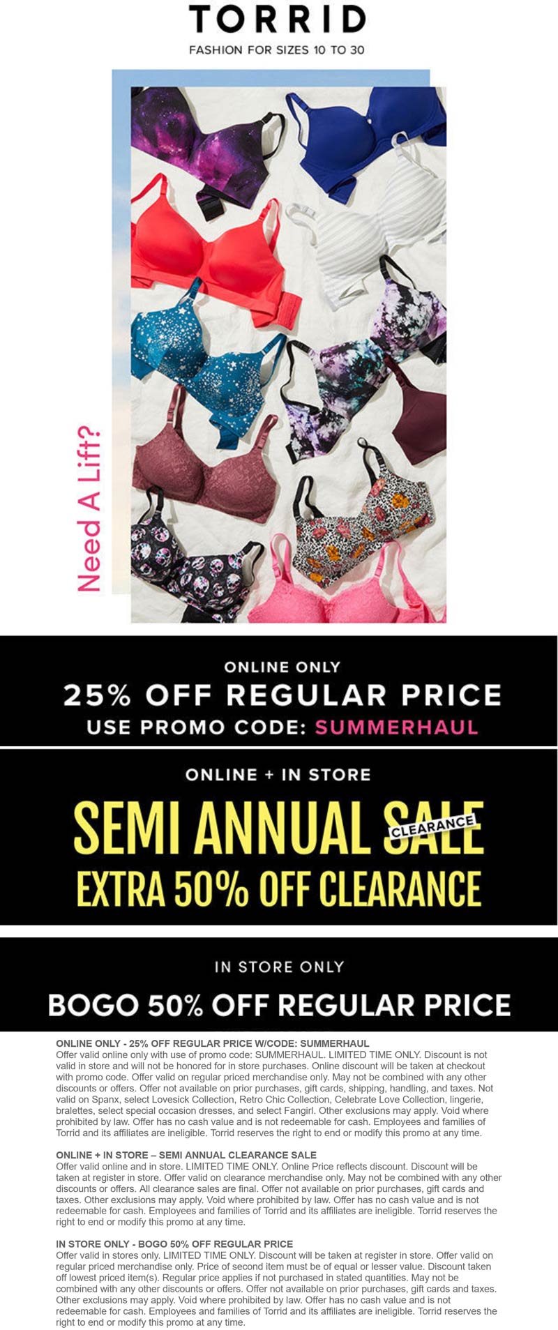 Torrid stores Coupon  Second item 50% off at Torrid, or 25% off online via promo code SUMMERHAUL #torrid 