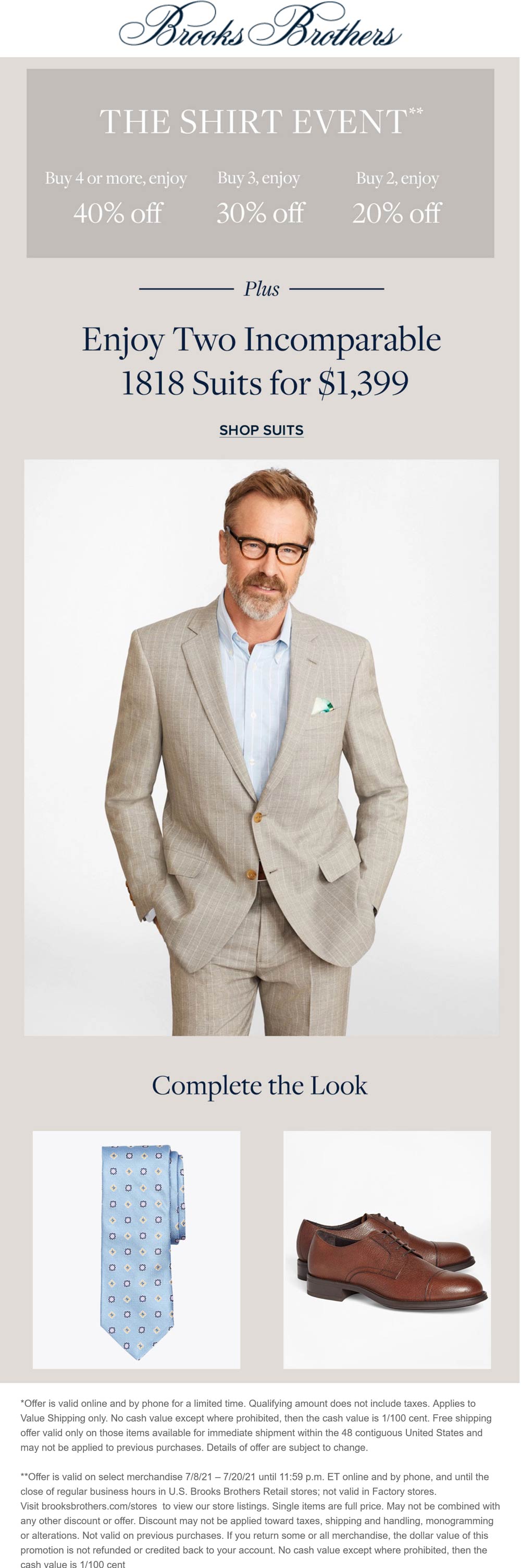 Brooks Brothers stores Coupon  20-40% off 2+ shirts at Brooks Brothers, ditto online #brooksbrothers 