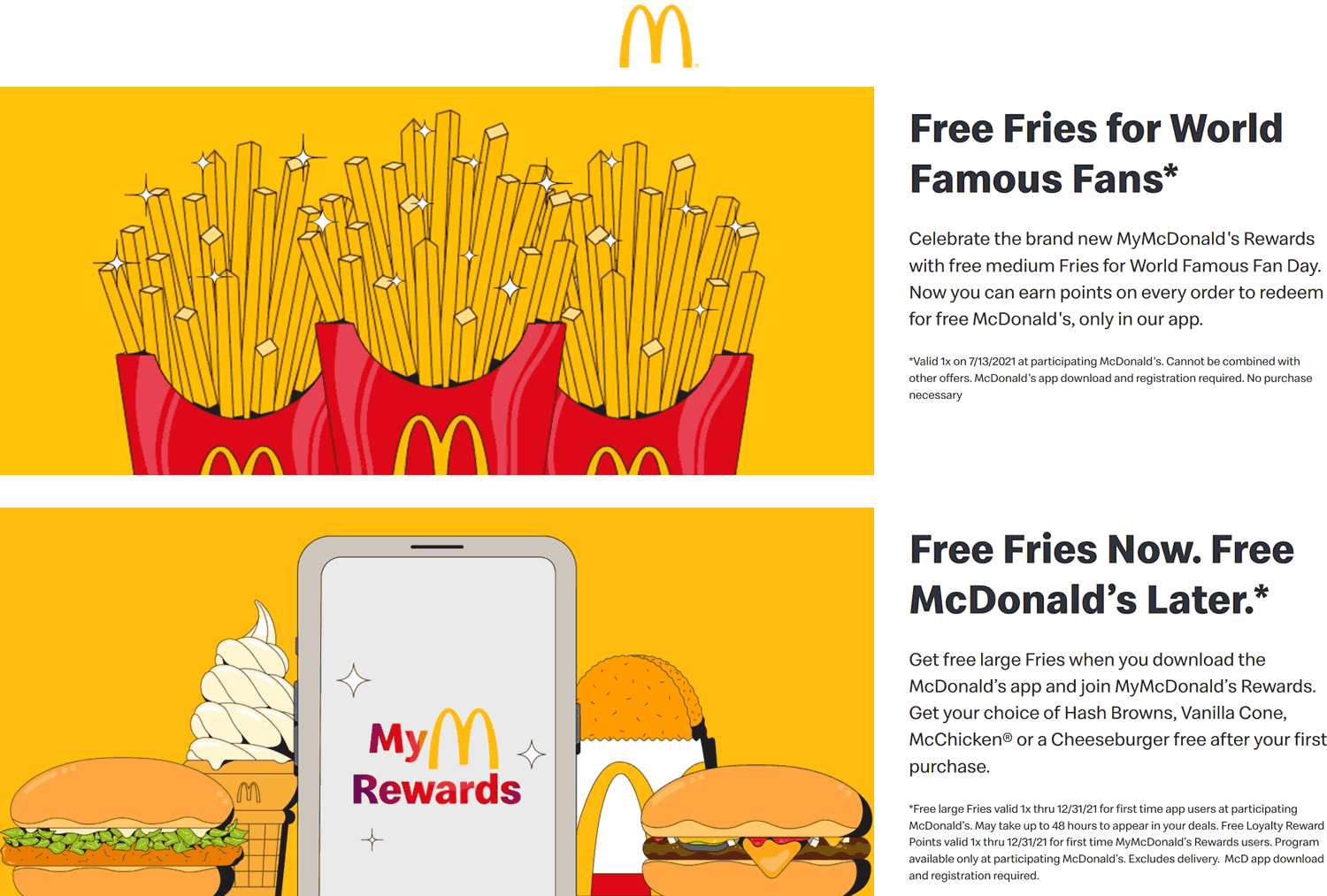 McDonalds restaurants Coupon  Free fries today for rewards users at McDonalds restaurants #mcdonalds 
