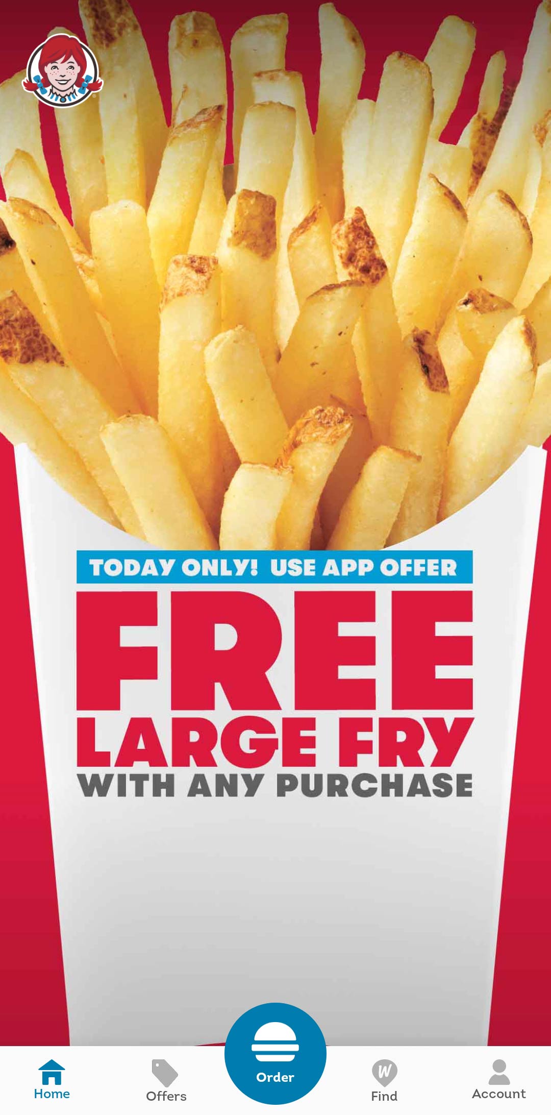 Wendys restaurants Coupon  Free large fry with any app purchase today at Wendys restaurants #wendys 