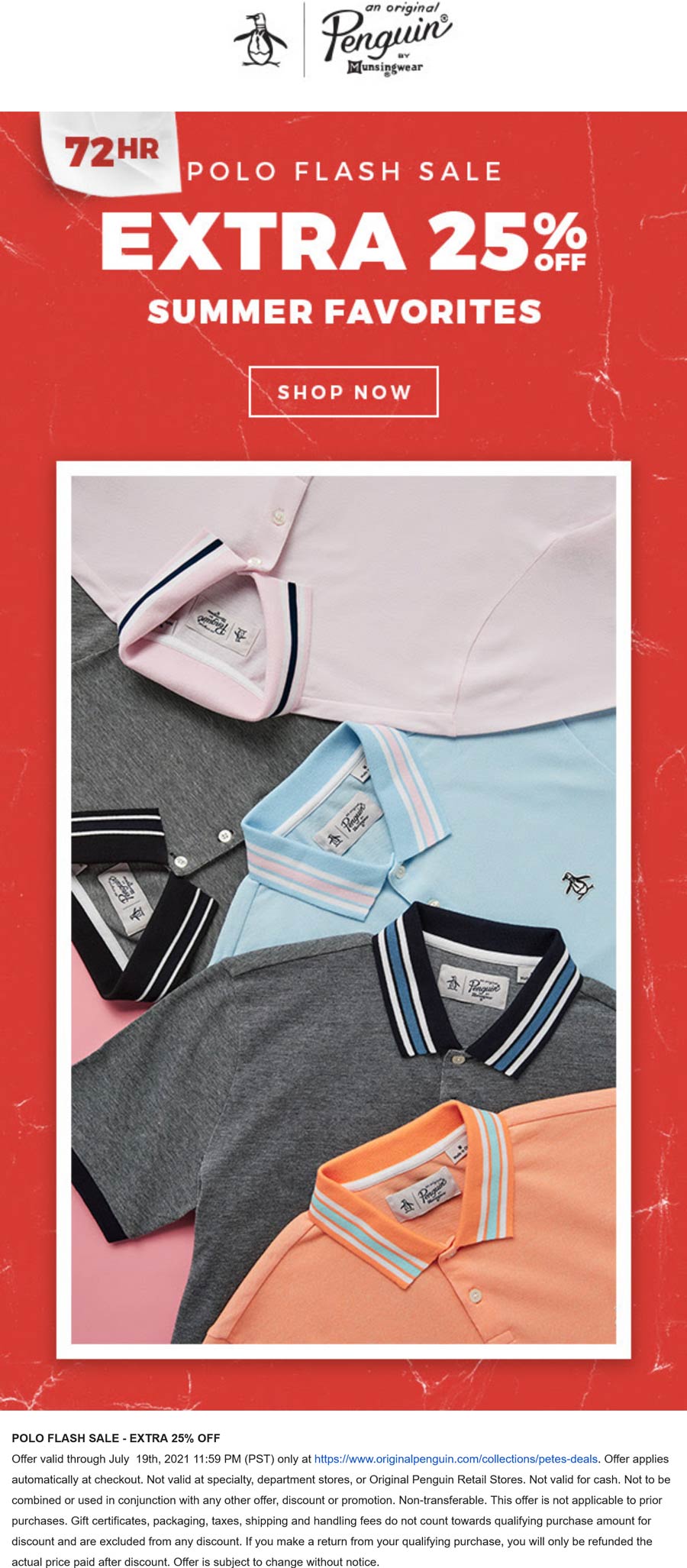 Original Penguin stores Coupon  Extra 25% off summer favorite polos at Original Penguin #originalpenguin 