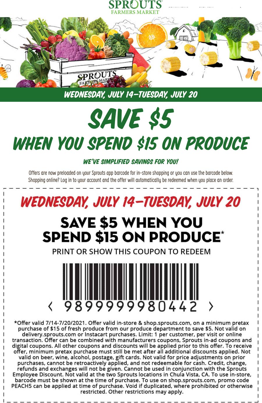 5 off 15 on produce grocery at Sprouts Farmers Market 
