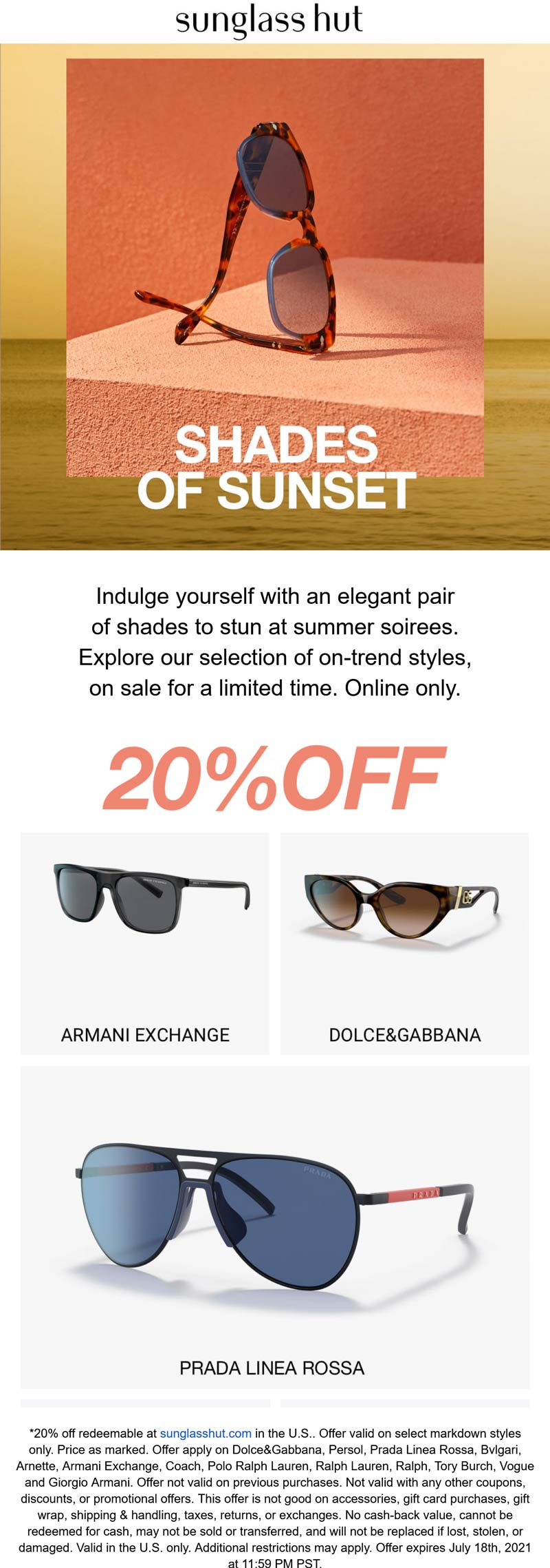 Sunglass Hut stores Coupon  20% off markdowns online at Sunglass Hut #sunglasshut 
