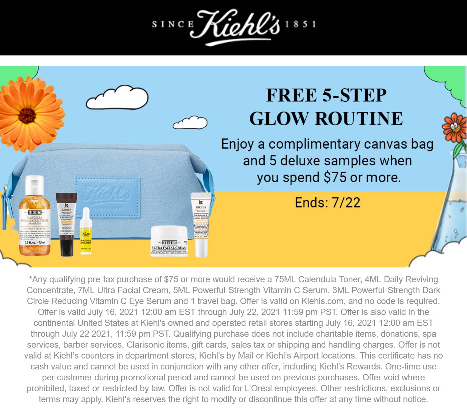 Kiehls stores Coupon  Free 5pc & canvas bag with $75 spent at Kiehls, ditto online #kiehls 
