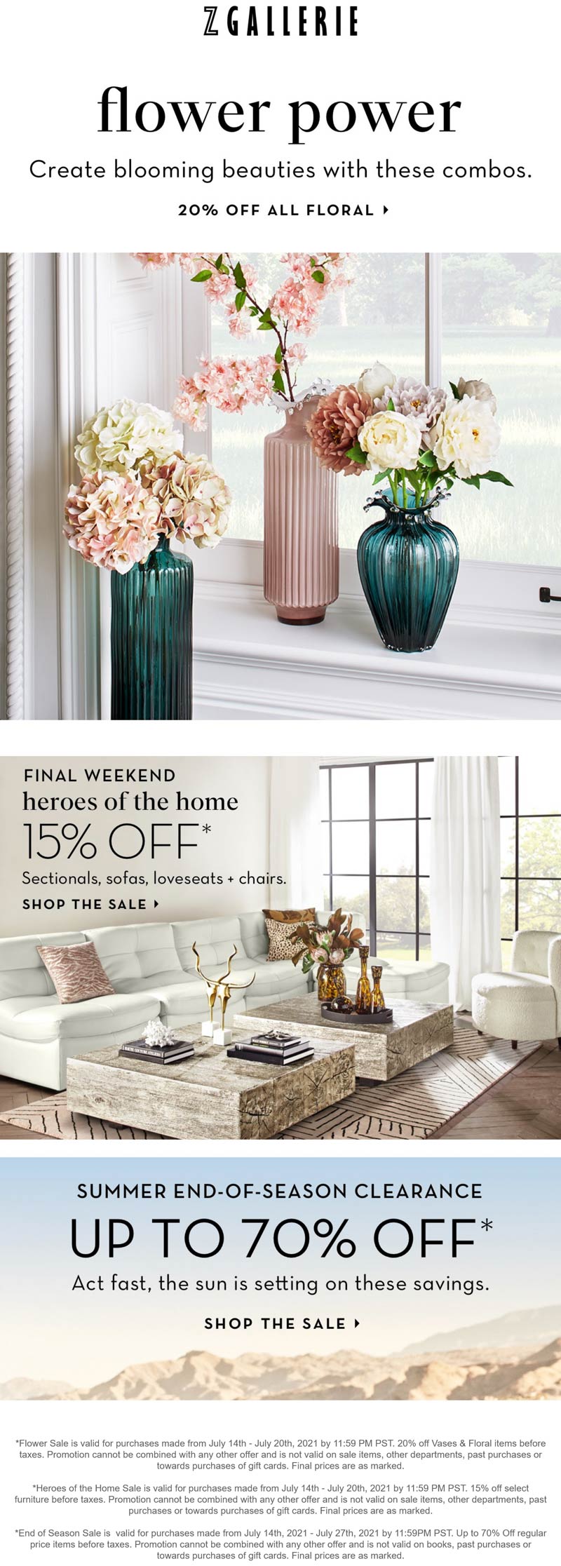 Z Gallerie stores Coupon  15% off couches & 20% off floral today at Z Gallerie #zgallerie 