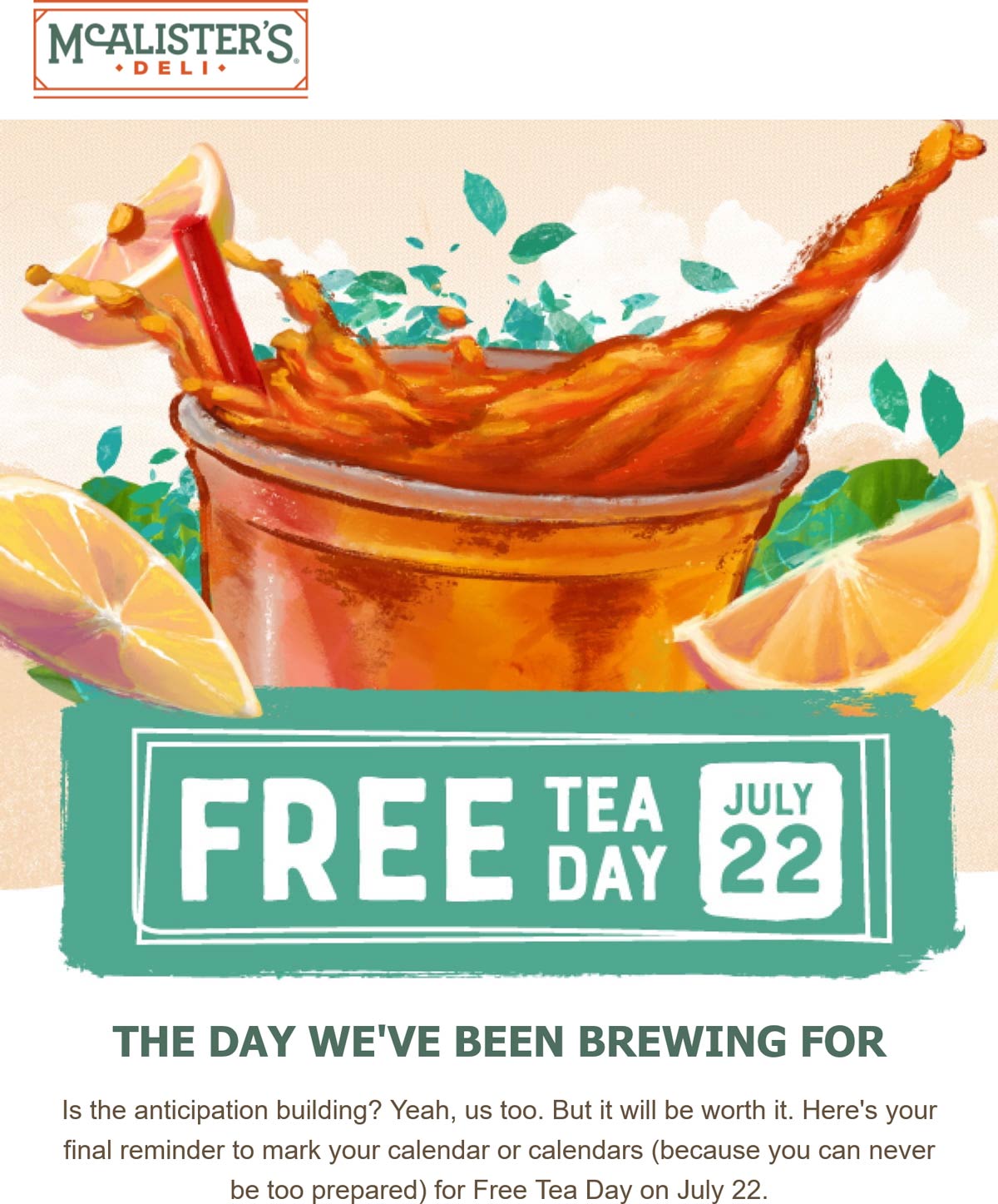 McAlisters Deli stores Coupon  Free iced tea Thursday at McAlisters Deli #mcalistersdeli 