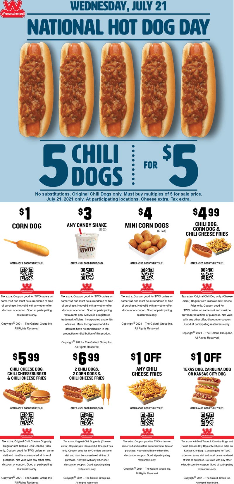 5 chili dogs for 5 & more Wednesday at Wienerschnitzel restaurants 