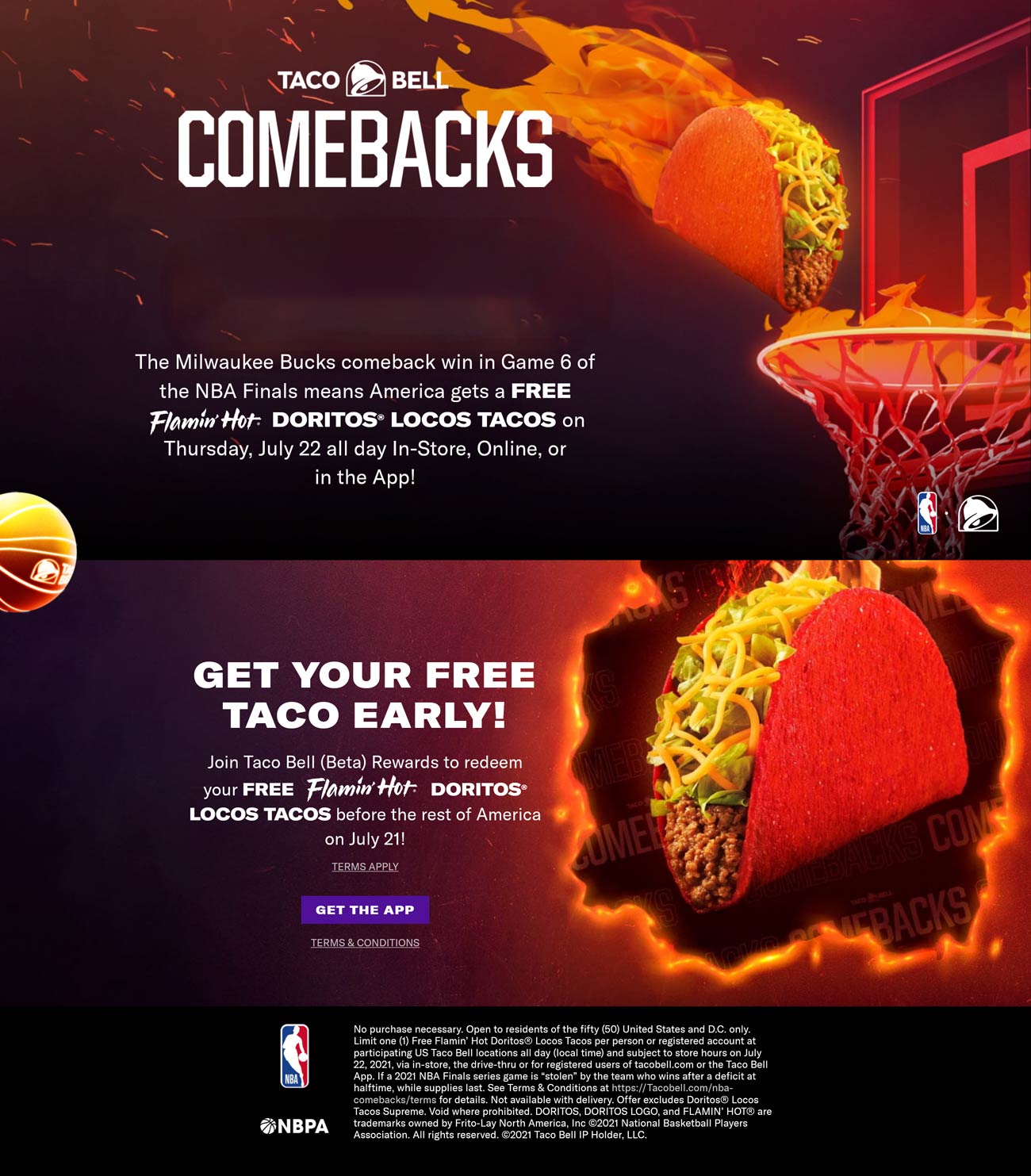 Free flamin hot doritos taco at Taco Bell tacobell The Coupons App®