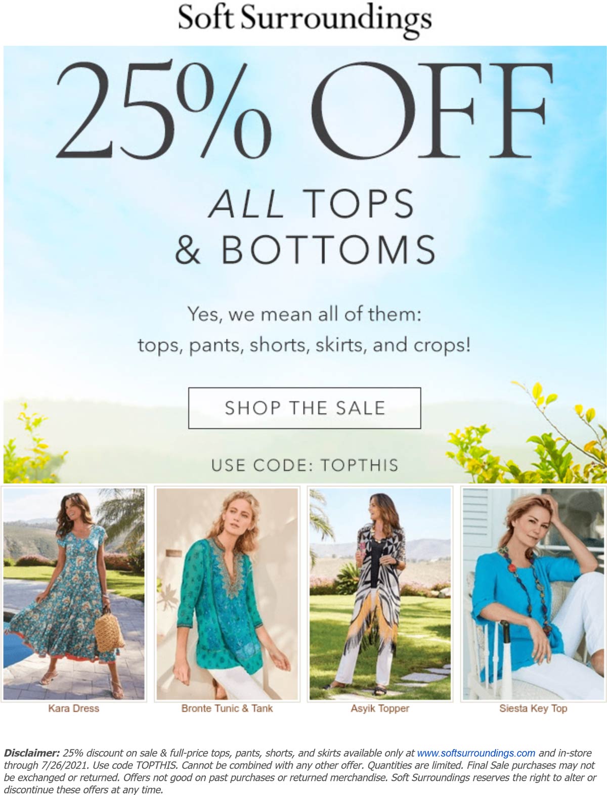 Soft Surroundings stores Coupon  25% off at Soft Surroundings, or online via promo code TOPTHIS #softsurroundings 