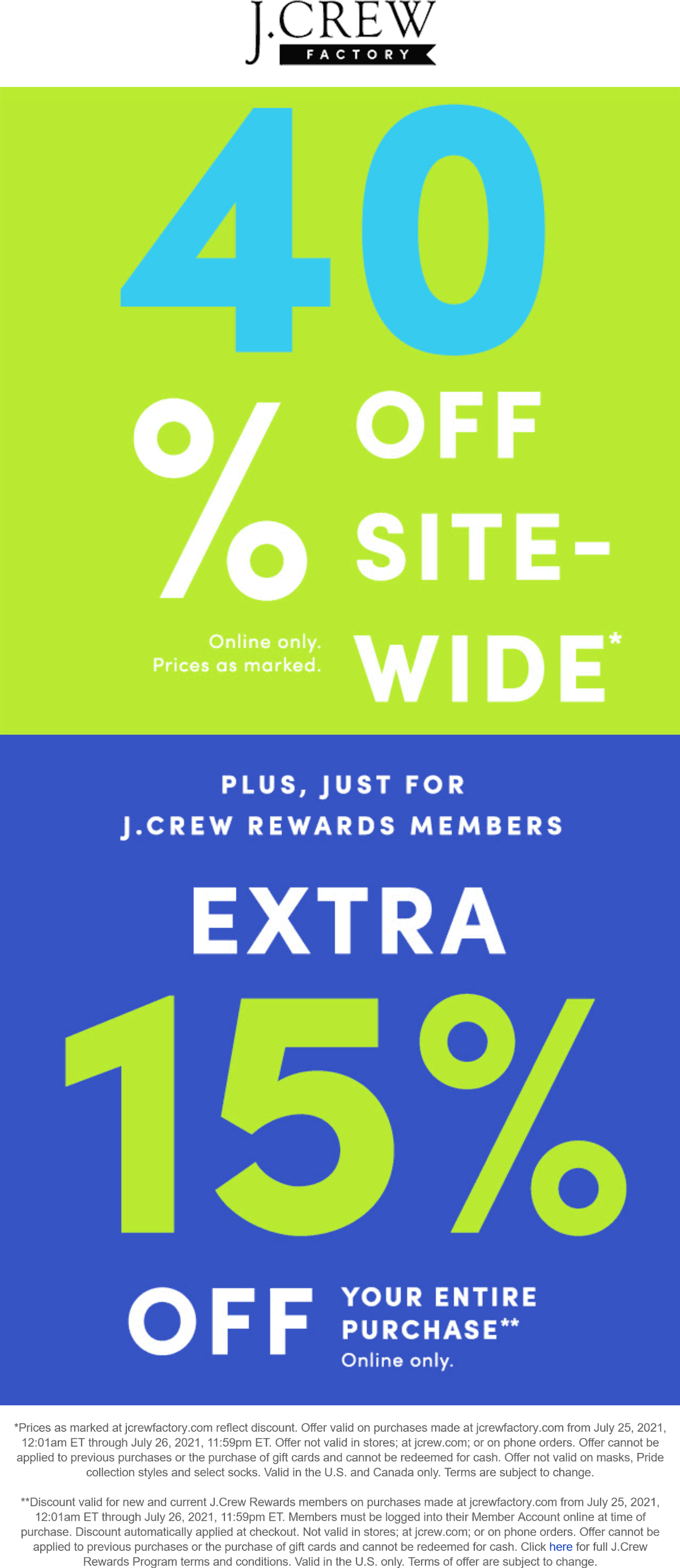J.Crew Factory stores Coupon  40% off everything & more online today at J.Crew Factory #jcrewfactory 
