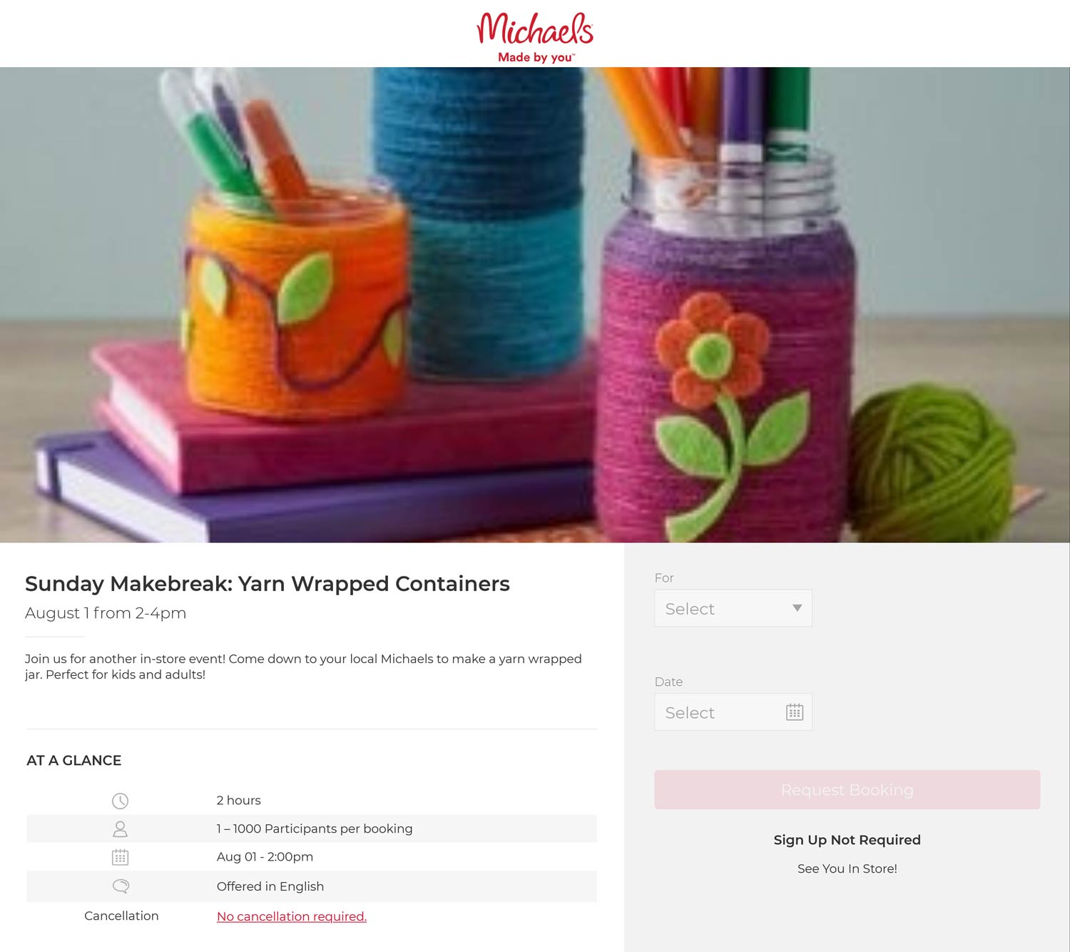 Free kids yarn jar craft build Sunday at Michaels michaels The