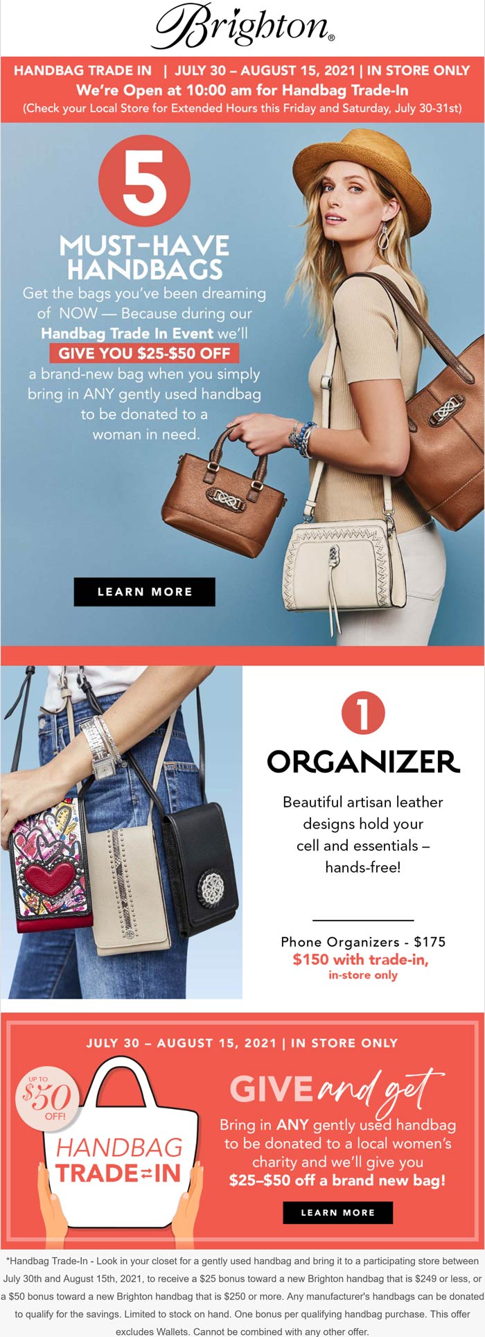 Brighton stores Coupon  Handbag trade in for $25-$50 off new at Brighton #brighton 